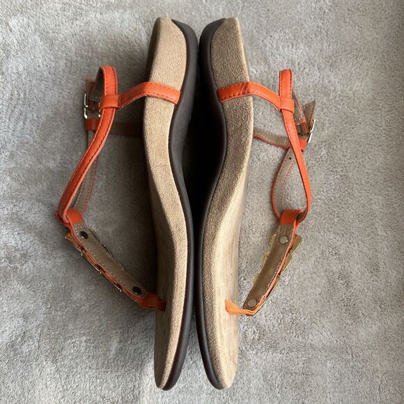 Vionic Rest Miami Orange Leather T-Strap Sandals Women 8 Gold Accents Strappy - Picture 5 of 14